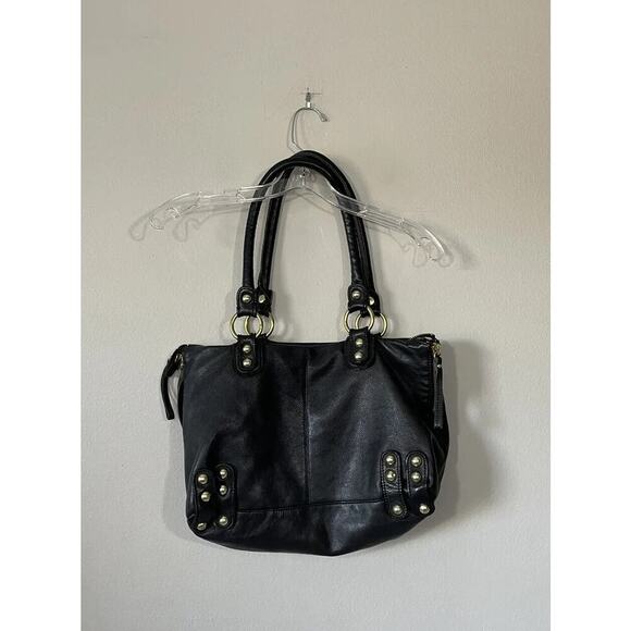 Linea Pelle Black Leather Front Zippers Luxury Gold Hardware Purse Bag READ - Picture 2 of 16